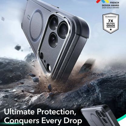 Хибриден кейс с висока степен на защита с MagSafe за iPhone 17 Pro - ESR Cyber Armor Kickstand MagSafe Case (сив) 5