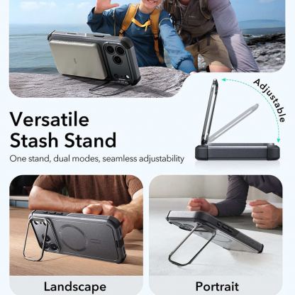 Хибриден кейс с висока степен на защита с MagSafe за iPhone 17 Pro - ESR Cyber Armor Kickstand MagSafe Case (сив) 6