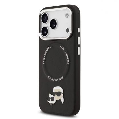 Дизайнерски кожен кейс с MagSafe за iPhone 17 Pro - Karl Lagerfeld PU Karl and Choupette Heads Pins MagSafe Case (черен) 2