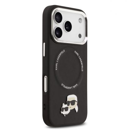 Дизайнерски кожен кейс с MagSafe за iPhone 17 Pro - Karl Lagerfeld PU Karl and Choupette Heads Pins MagSafe Case (черен) 4