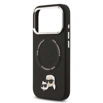 Дизайнерски кожен кейс с MagSafe за iPhone 17 Pro - Karl Lagerfeld PU Karl and Choupette Heads Pins MagSafe Case (черен) 5