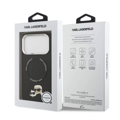 Дизайнерски кожен кейс с MagSafe за iPhone 17 Pro - Karl Lagerfeld PU Karl and Choupette Heads Pins MagSafe Case (черен) 7