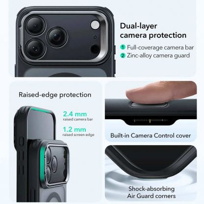 Хибриден кейс с висока степен на защита с MagSafe за iPhone 17 Pro Max - ESR Classic Hybrid HaloLock Kickstand MagSafe Case (черен-прозрачен) 4