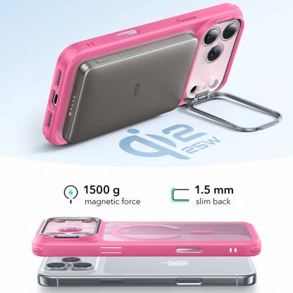 Хибриден кейс с висока степен на защита с MagSafe за iPhone 17 Pro Max - ESR Classic Hybrid HaloLock Kickstand MagSafe Case (розов-прозрачен) 2