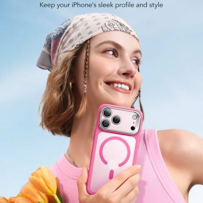 Хибриден кейс с висока степен на защита с MagSafe за iPhone 17 Pro Max - ESR Classic Hybrid HaloLock Kickstand MagSafe Case (розов-прозрачен) 7