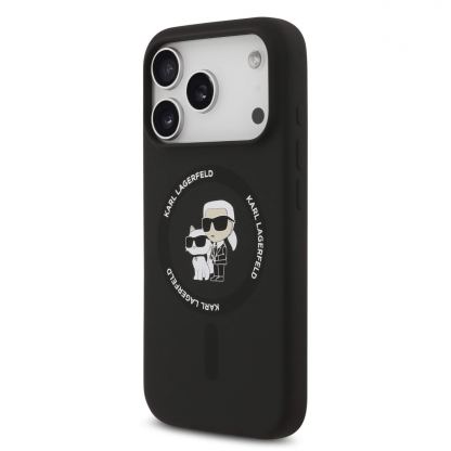 Дизайнерски силиконов кейс с MagSafe за iPhone 17 Pro Max - Karl Lagerfeld Liquid Silicone Karl and Choupette Heads MagSafe Case (черен) 2