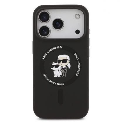 Дизайнерски силиконов кейс с MagSafe за iPhone 17 Pro Max - Karl Lagerfeld Liquid Silicone Karl and Choupette Heads MagSafe Case (черен) 3