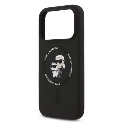 Дизайнерски силиконов кейс с MagSafe за iPhone 17 Pro Max - Karl Lagerfeld Liquid Silicone Karl and Choupette Heads MagSafe Case (черен) 5