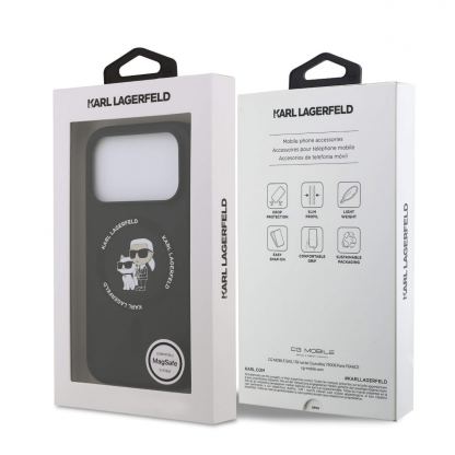 Дизайнерски силиконов кейс с MagSafe за iPhone 17 Pro Max - Karl Lagerfeld Liquid Silicone Karl and Choupette Heads MagSafe Case (черен) 7