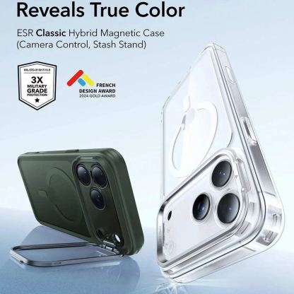 Хибриден кейс с висока степен на защита с MagSafe за iPhone 17 Pro Max - ESR Classic Hybrid HaloLock Kickstand MagSafe Case (зелен-прозрачен) 3