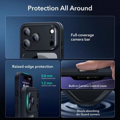 Хибриден удароустойчив кейс с MagSafe и стъклено защитно покритие за дисплея на iPhone 17 Pro - ESR Classic Hybrid HaloLock Protection Set (черен-прозрачен) 2