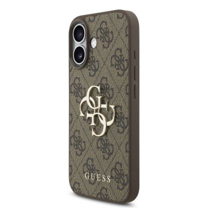 Дизайнерски кожен кейс с връзка за китката за iPhone 17 - Guess PU 4G Metal Logo Strap Case (кафяв) 2