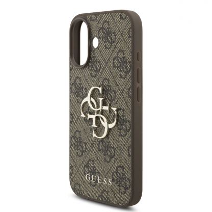 Дизайнерски кожен кейс с връзка за китката за iPhone 17 - Guess PU 4G Metal Logo Strap Case (кафяв) 4