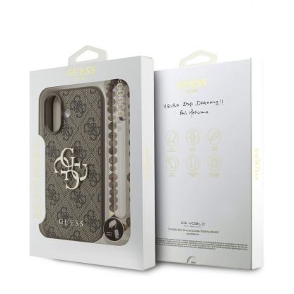 Дизайнерски кожен кейс с връзка за китката за iPhone 17 - Guess PU 4G Metal Logo Strap Case (кафяв) 7
