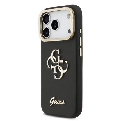 Дизайнерски кожен кейс с вградена поставка за iPhone 17 Pro - Guess PU Grained 4G Logo Stand Camera Frame Case (черен) 2