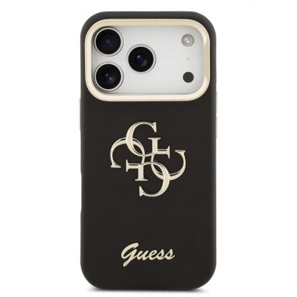Дизайнерски кожен кейс с вградена поставка за iPhone 17 Pro - Guess PU Grained 4G Logo Stand Camera Frame Case (черен) 3