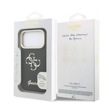 Дизайнерски кожен кейс с вградена поставка за iPhone 17 Pro - Guess PU Grained 4G Logo Stand Camera Frame Case (черен) 7