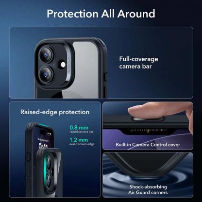 Хибриден удароустойчив кейс с MagSafe и стъклено защитно покритие за дисплея на iPhone 17 - ESR Classic Hybrid HaloLock Protection Set (черен-прозрачен) 2