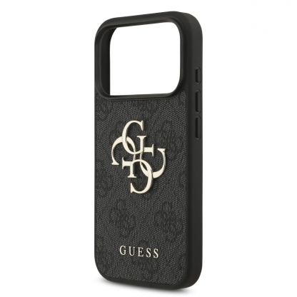 Дизайнерски кожен кейс с връзка за ръка за iPhone 17 Pro - Guess PU 4G Metal Logo Strap Case (черен) 4