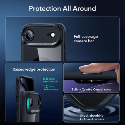 Хибриден удароустойчив кейс с MagSafe и стъклено защитно покритие за дисплея на iPhone 17 Air - ESR Classic Hybrid HaloLock Protection Set (черен-прозрачен) 2