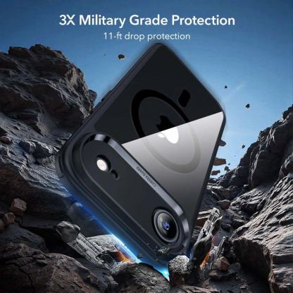 Хибриден удароустойчив кейс с MagSafe и стъклено защитно покритие за дисплея на iPhone 17 Air - ESR Classic Hybrid HaloLock Protection Set (черен-прозрачен) 5