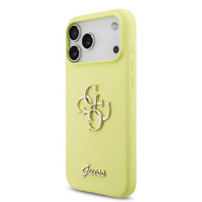 Силиконов (TPU) калъф за iPhone 17 Pro - Guess Liquid Silicone 4G Metal Logo Case (жълт) 2