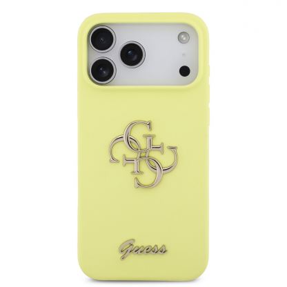 Силиконов (TPU) калъф за iPhone 17 Pro - Guess Liquid Silicone 4G Metal Logo Case (жълт) 3