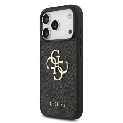 Дизайнерски кожен кейс с връзка за ръка за iPhone 17 Pro Max - Guess PU 4G Metal Logo Strap Case (черен) 2
