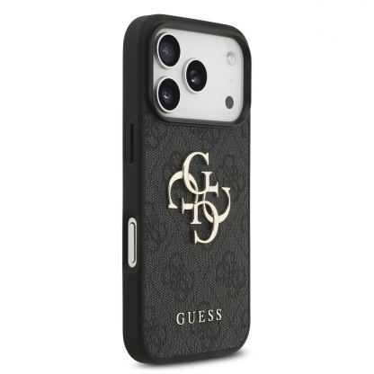 Дизайнерски кожен кейс с връзка за ръка за iPhone 17 Pro Max - Guess PU 4G Metal Logo Strap Case (черен) 3