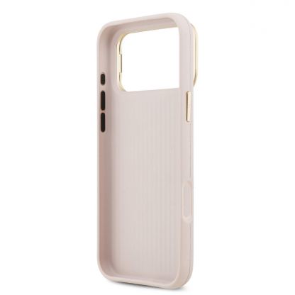 Дизайнерски кожен кейс с вградена поставка за iPhone 17 Pro Max - Guess PU Grained 4G Logo Stand Camera Frame Case (розов) 6