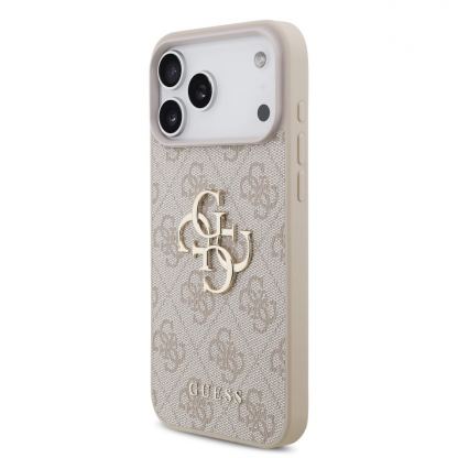 Дизайнерски кожен кейс с връзка за ръка за iPhone 17 Pro Max - Guess PU 4G Metal Logo Strap Case (розов) 2