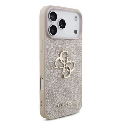 Дизайнерски кожен кейс с връзка за ръка за iPhone 17 Pro Max - Guess PU 4G Metal Logo Strap Case (розов) 3