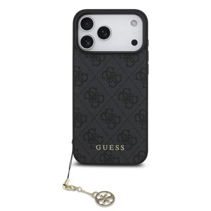 Дизайнерски кожен кейс за iPhone 17 Pro Max - Guess 4G Charm Case (черен) 2