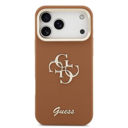 Дизайнерски кожен кейс с вградена поставка за iPhone 17 Pro Max - Guess PU Grained 4G Logo Stand Camera Frame Case (кафяв) 3