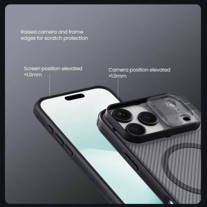 Хибриден удароустойчив кейс с MagSafe за iPhone 17 Pro Max - Nillkin CamShield Pro Magnetic Hard Case (черен-прозрачен) 5