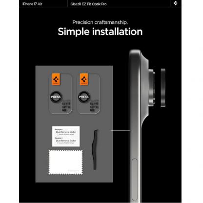 2 комплекта предпазни стъклени лещи за камерата на iPhone 17 Air - Spigen Glas.tR EZ Fit Optik Pro Lens Protector 2 Pack (черен) 11