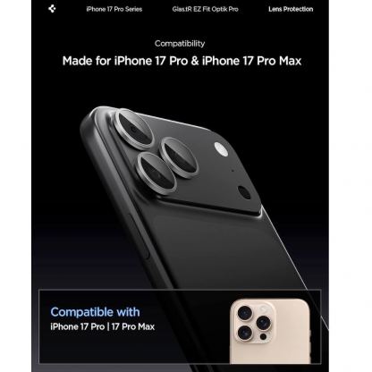 2 комплекта предпазни стъклени лещи за камерата на iPhone 17 Pro, iPhone 17 Pro Max, iPhone 16 Pro, iPhone 16 Pro Max, iPhone 15 Pro, iPhone 15 Pro Max - Spigen Glass tR EZ Fit Optik Pro Lens Protector 2 Pack (тъмносив) 8