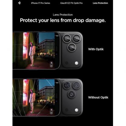 2 комплекта предпазни стъклени лещи за камерата на iPhone 17 Pro, iPhone 17 Pro Max, iPhone 16 Pro, iPhone 16 Pro Max, iPhone 15 Pro, iPhone 15 Pro Max - Spigen Glass tR EZ Fit Optik Pro Lens Protector 2 Pack (тъмносив) 11