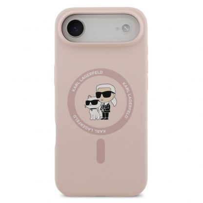 Дизайнерски силиконов кейс с MagSafe за iPhone 17 Air - Karl Lagerfeld Liquid Silicone Karl and Choupette Heads MagSafe Case (розов) 3