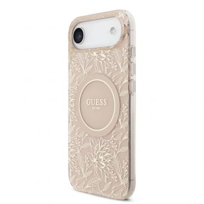 Хибриден удароустойчив кейс с MagSafe и връзка за ръка за iPhone 17 Air - Guess IML Flower Allover Strap MagSafe Case (розов) 2