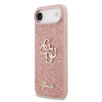 Силиконов (TPU) калъф за iPhone 17 Air - Guess PU Fixed Glitter 4G Metal Logo Case (розов) 2