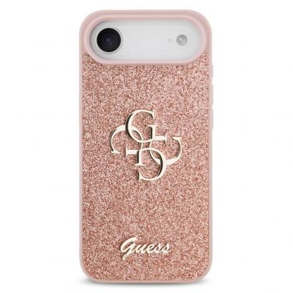 Силиконов (TPU) калъф за iPhone 17 Air - Guess PU Fixed Glitter 4G Metal Logo Case (розов) 3
