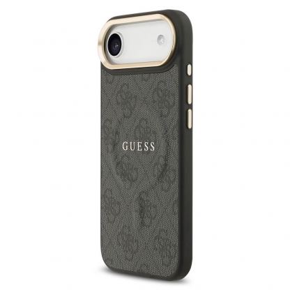 Дизайнерски кожен кейс с MagSafe за iPhone 17 Air - Guess PU 4G Gold Frame MagSafe Leather Hard Case (черен) 2