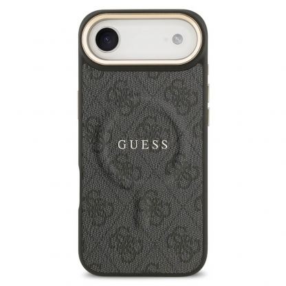 Дизайнерски кожен кейс с MagSafe за iPhone 17 Air - Guess PU 4G Gold Frame MagSafe Leather Hard Case (черен) 3