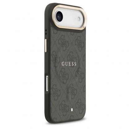 Дизайнерски кожен кейс с MagSafe за iPhone 17 Air - Guess PU 4G Gold Frame MagSafe Leather Hard Case (черен) 4