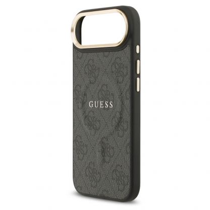 Дизайнерски кожен кейс с MagSafe за iPhone 17 Air - Guess PU 4G Gold Frame MagSafe Leather Hard Case (черен) 5