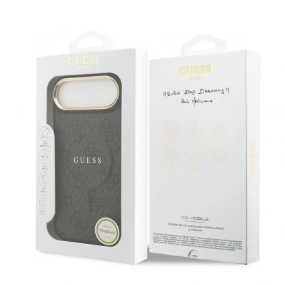 Дизайнерски кожен кейс с MagSafe за iPhone 17 Air - Guess PU 4G Gold Frame MagSafe Leather Hard Case (черен) 7