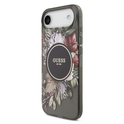 Хибриден удароустойчив кейс с MagSafe и връзка за ръка за iPhone 17 Air - Guess IML Flower Pearl Strap MagSafe Case (черен) 2