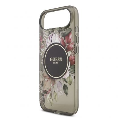 Хибриден удароустойчив кейс с MagSafe и връзка за ръка за iPhone 17 Air - Guess IML Flower Pearl Strap MagSafe Case (черен) 4