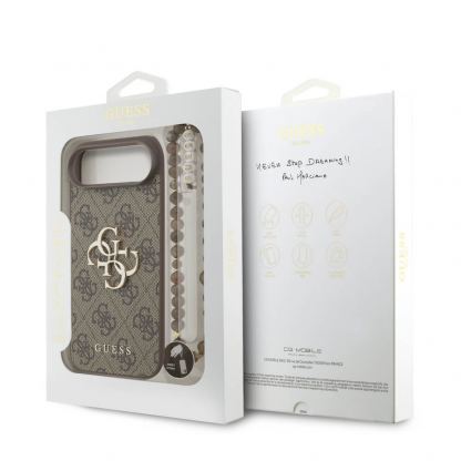 Дизайнерски кожен кейс с връзка за ръка за iPhone 17 Air - Guess PU 4G Metal Logo Strap Case (кафяв) 7